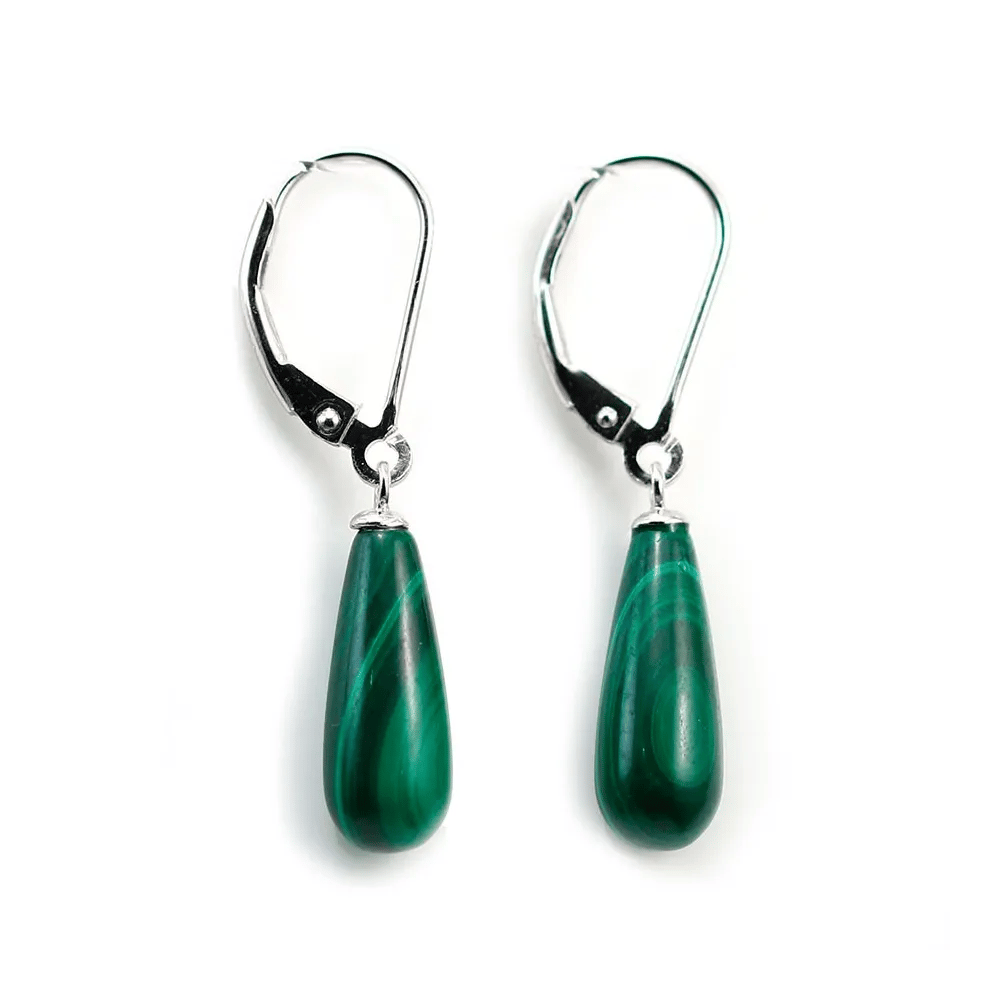 Earring silver 925  Malachite 12mm x 2pcs 