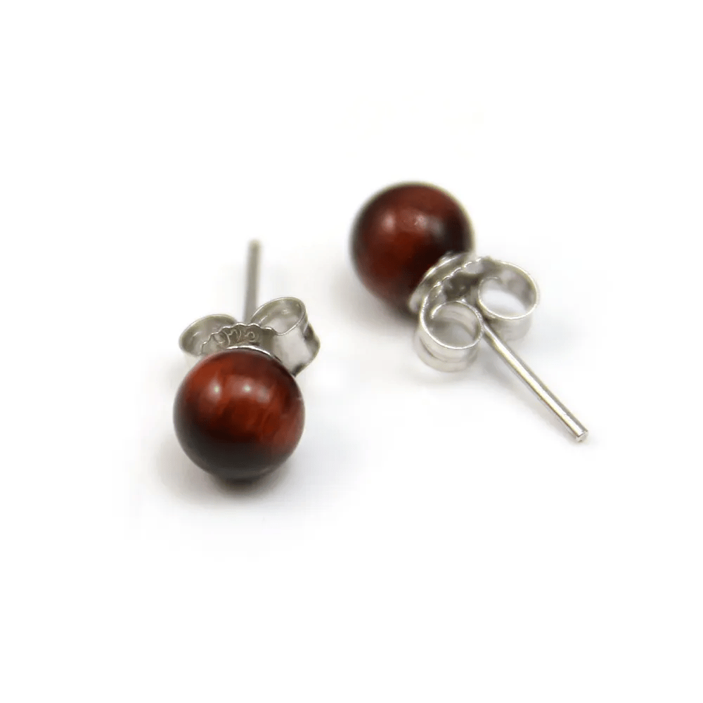 Boucle d'oreille en argent 925 & perles d'oeil de taureau de 6mm x 2pcs