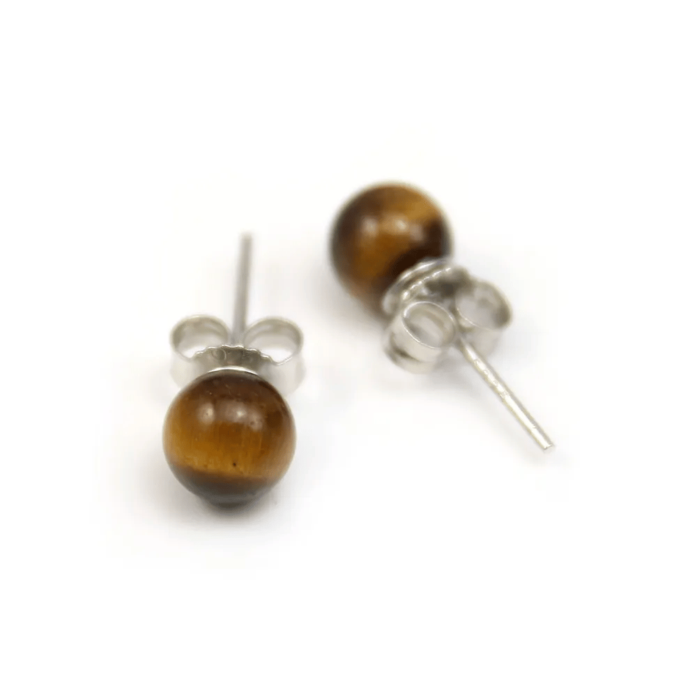 Earring on 925 silver & 6mm beads of tiger eye x 2pcs