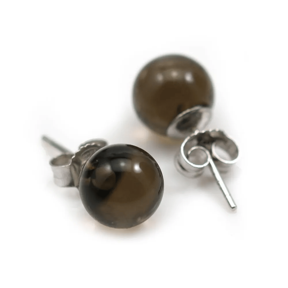 Boucle d'oreille quartz fumé 8mm, en argent 925 x 2pcs