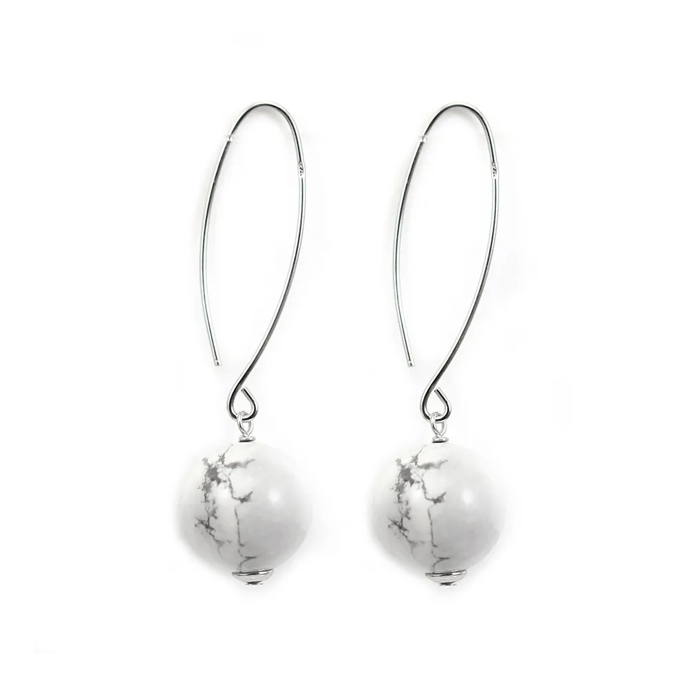 Boucle d'oreille argent 925 howlite 12mm x 2pcs 
