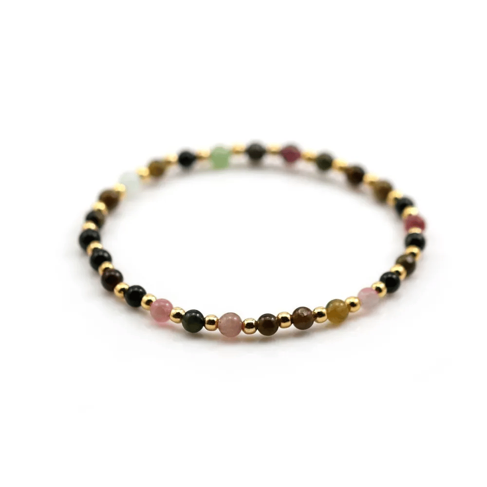 Bracelet tourmaline 4mm with golden pearl x 1pc