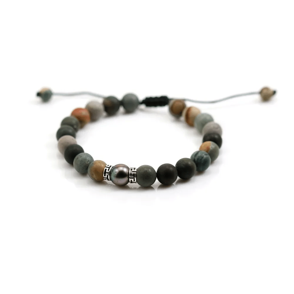 Bracelet en Jaspe polychrome matte & perle de culture de tahiti x 1pc