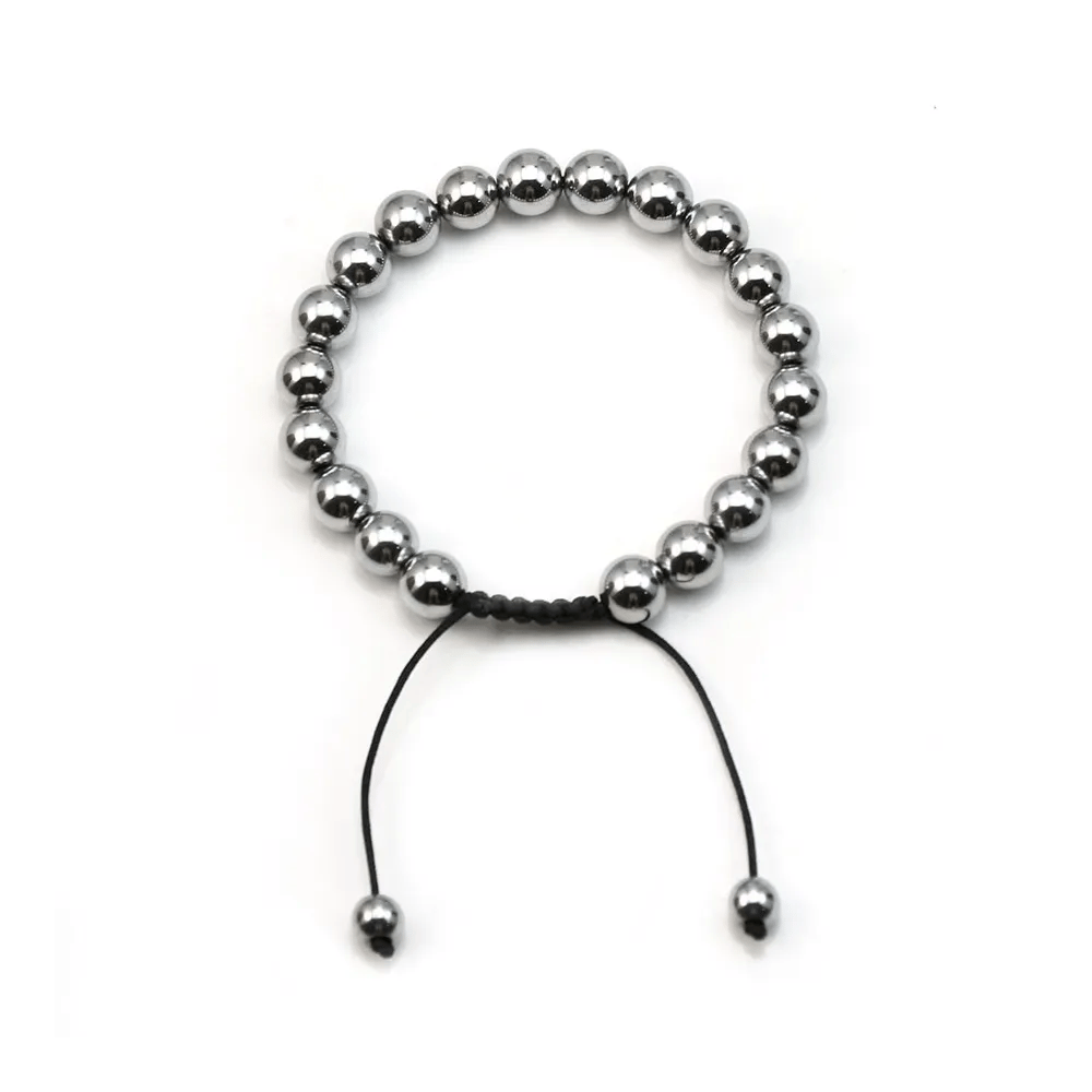 Bracelet en hématite argenté, de forme ronde, mesurant 8mm, finition tressé x 1pc