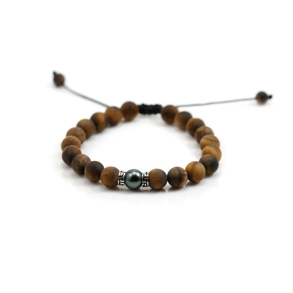 Bracelet Oeil de tigre matte & perle de culture de tahiti x 1pc
