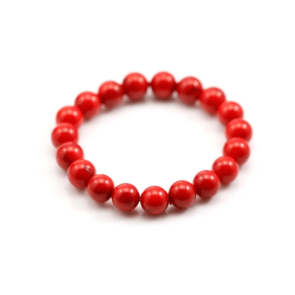 Bracelet bambou de mer teinte rouge Boule Ronde 10 mm