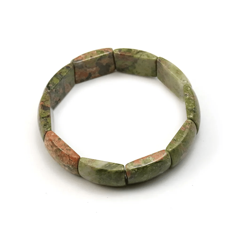 Bracelet en pierre unakite, de forme rectangulaire et plate x 1pc