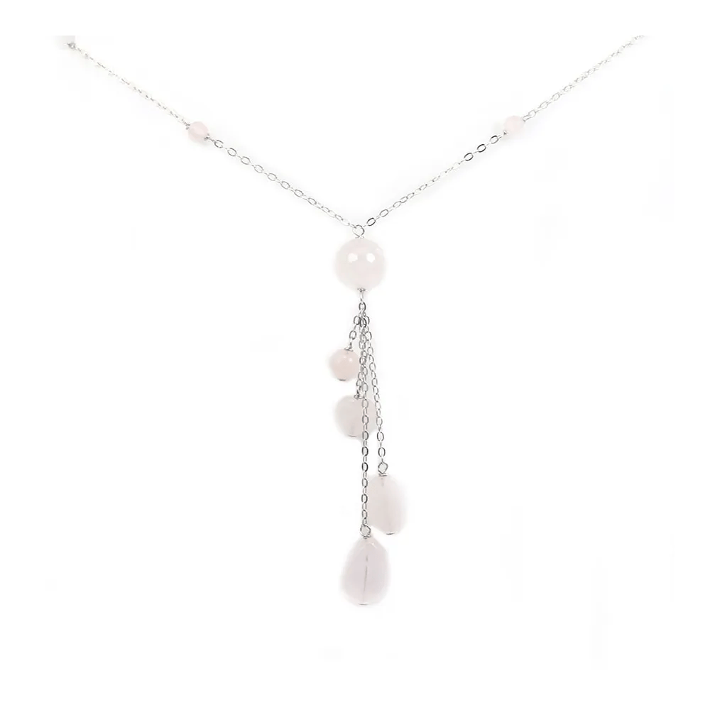 Necklace in 925 silver & pink quartz stones x 1pc