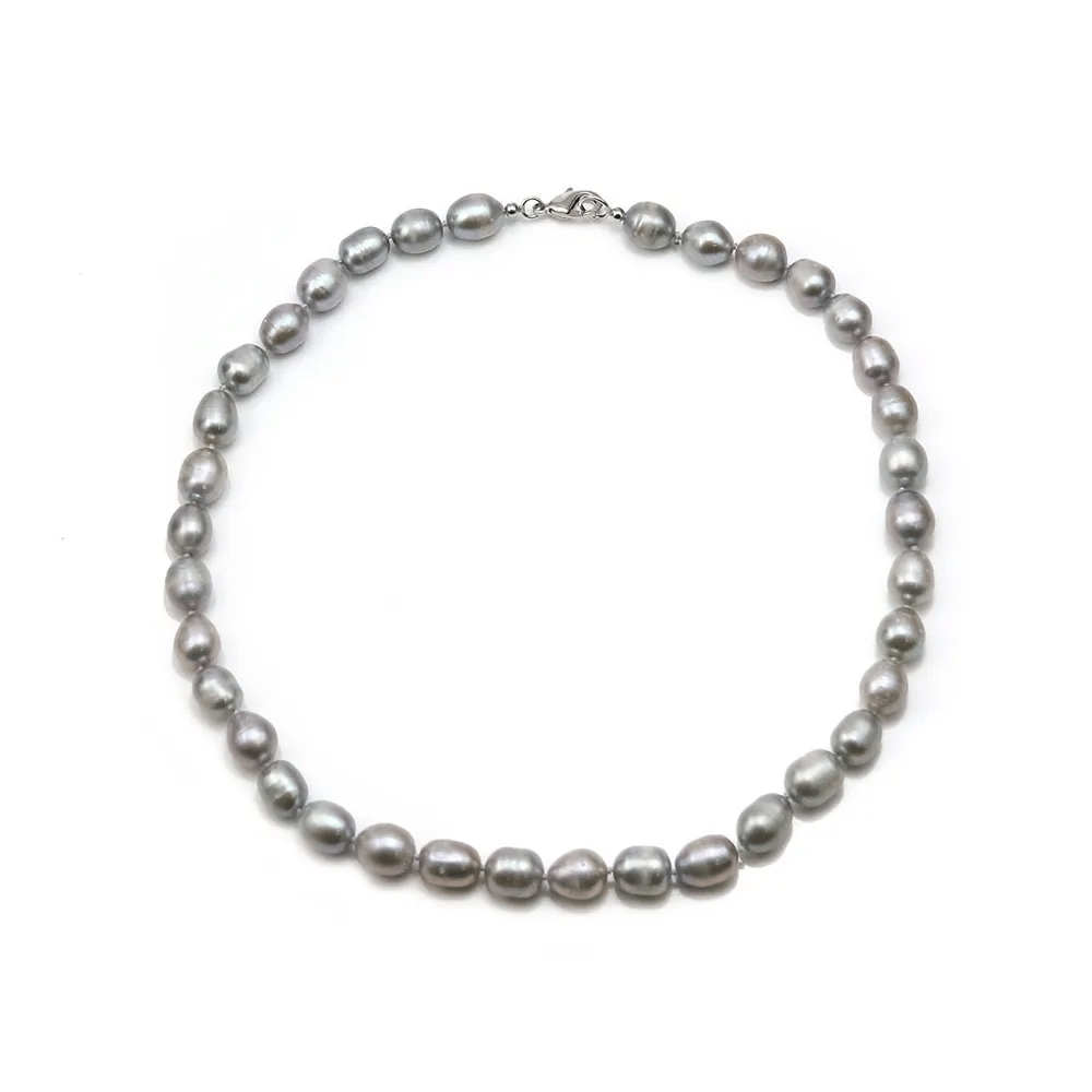 Collier en perle d'eau douce grise et ovale, de longueur 40cm x 1pc