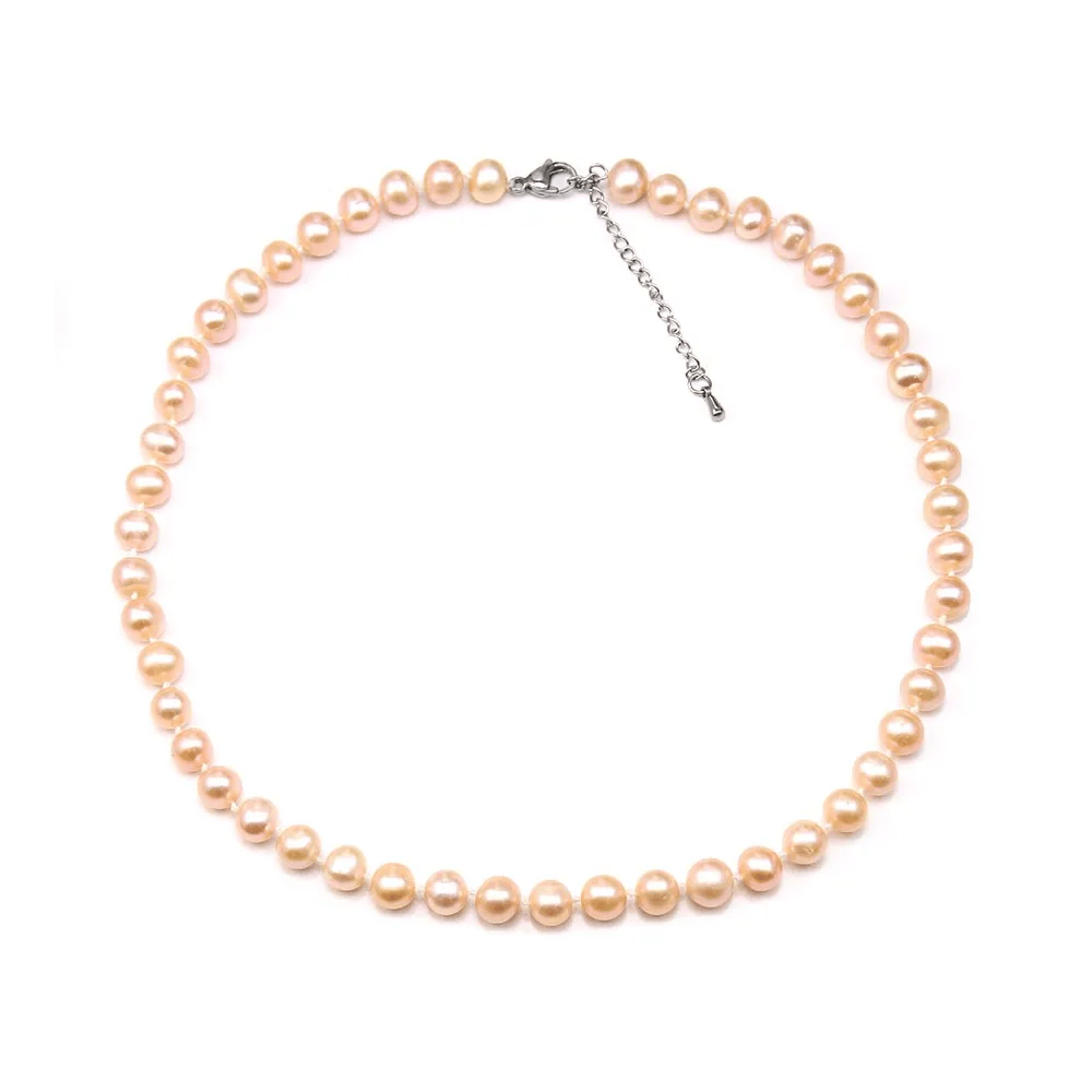 Collier simple Perle D'eau Douce saumon 8-9mm