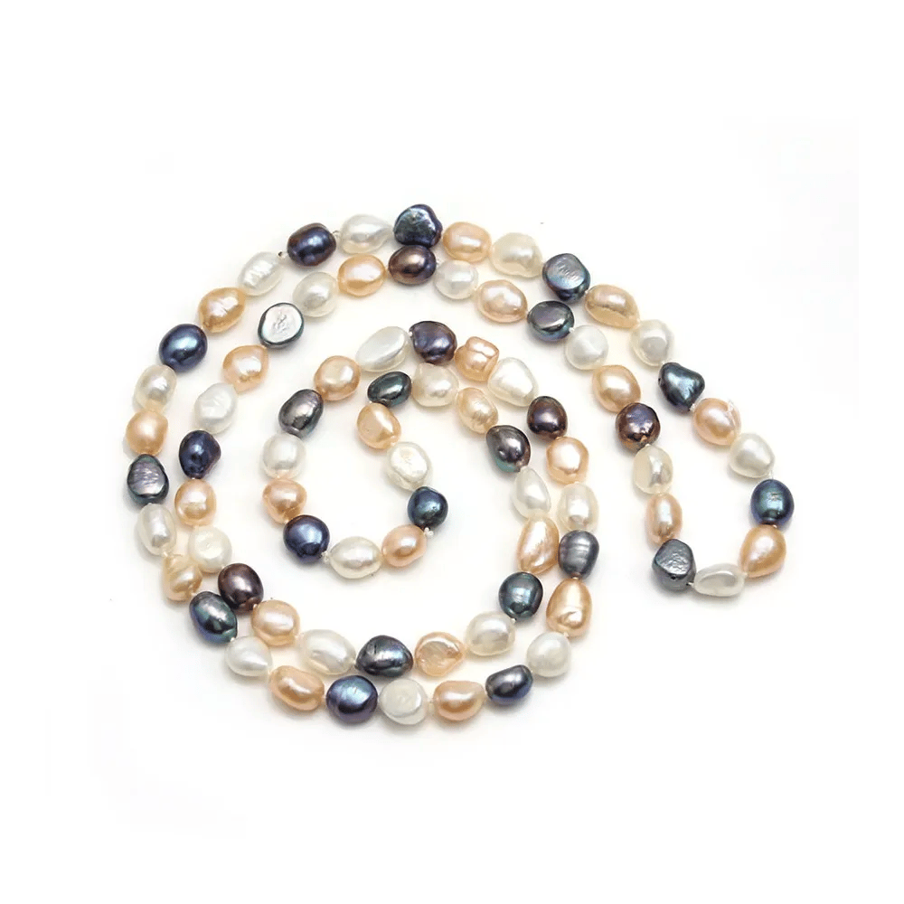 Sautoir en perles d'eau douce multicolore, de forme baroque, mesurant 8x10mm x 80cm x 1pc