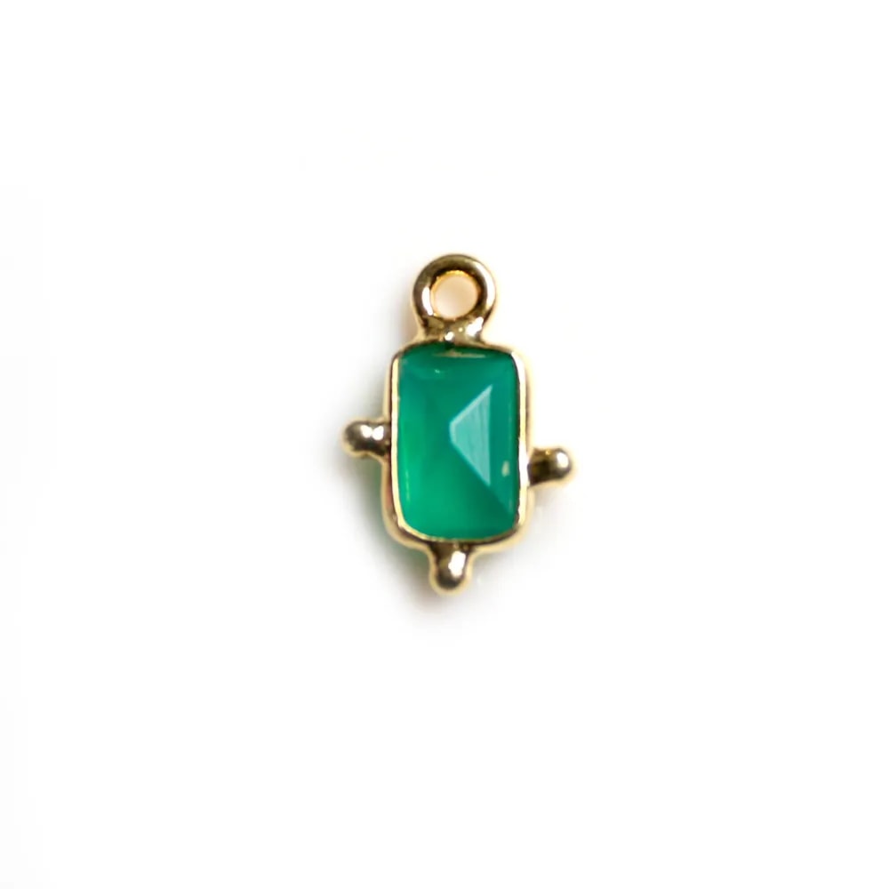 Breloque en Agate verte rectangle sur argent doré 5x7mm x 1pc
