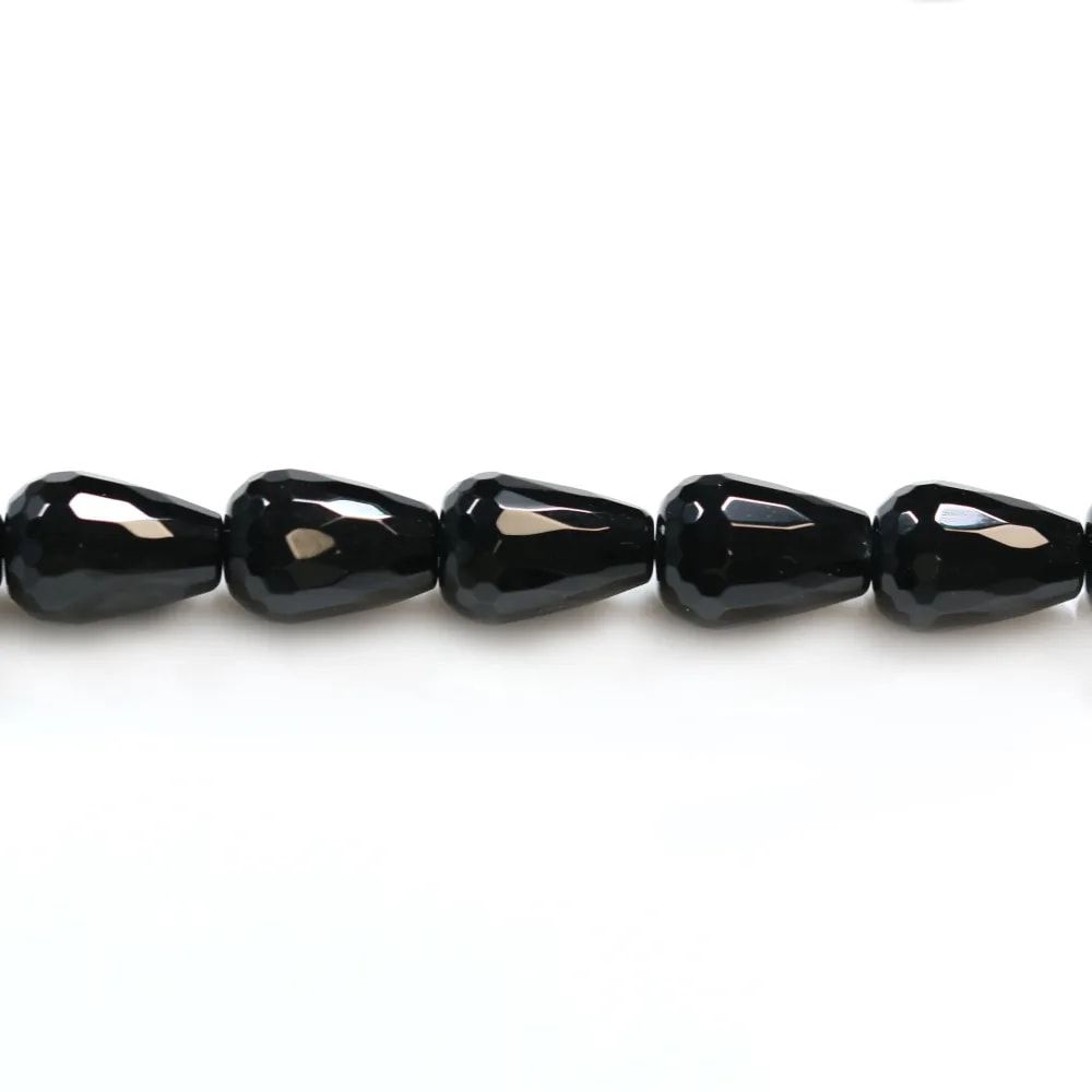 Agate noire goutte facette 10x14mm x 4 pcs