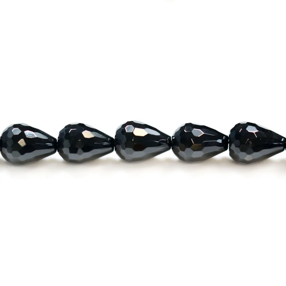 Agate noire goutte facette 13x17mm x 2pcs