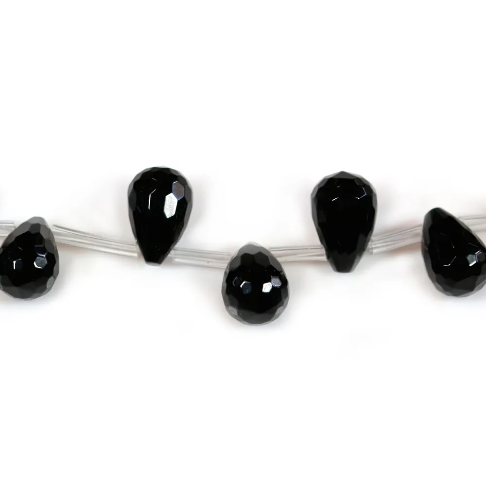 Agate noire goutte facette 8x11mm x 4pcs