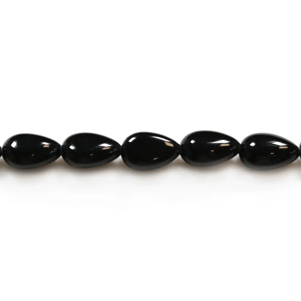 Black agate flat drop 6x9mm x 40cm