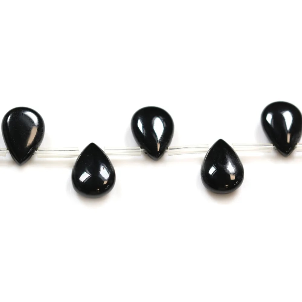Black agate flat teardrop 8x12mm x 40cm