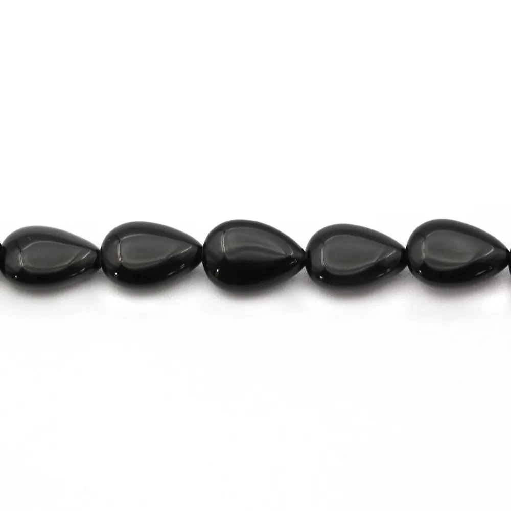 Agate noir goutte plate 9x13mm x 40cm
