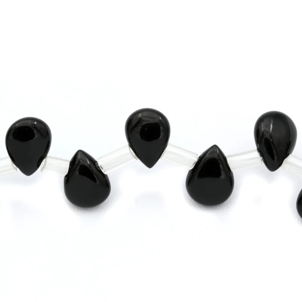 Agate noir goutte plate 6x9mm x 40cm