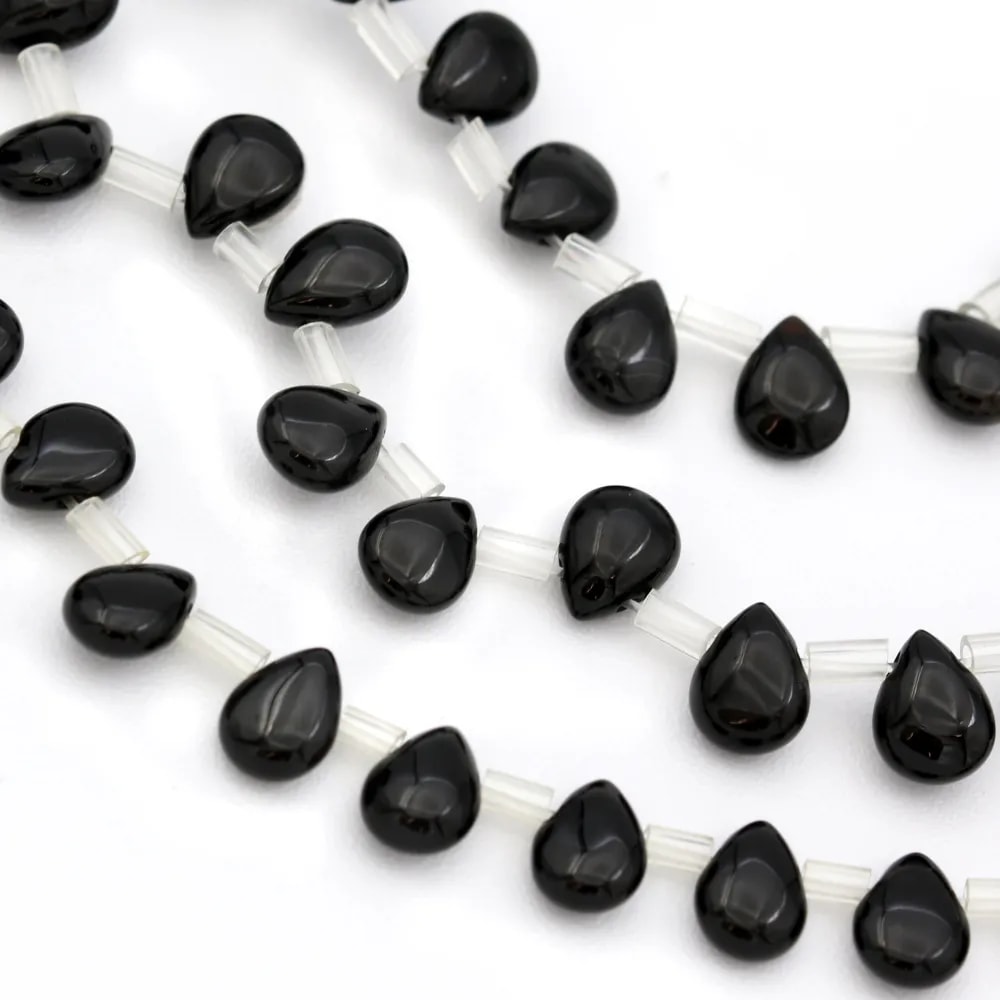 Black agate flat drop 6x9mm x 40cm