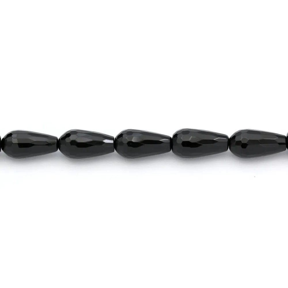 Agate in black color, in the shape of faceted drop, 8 * 16mm x 4pcs