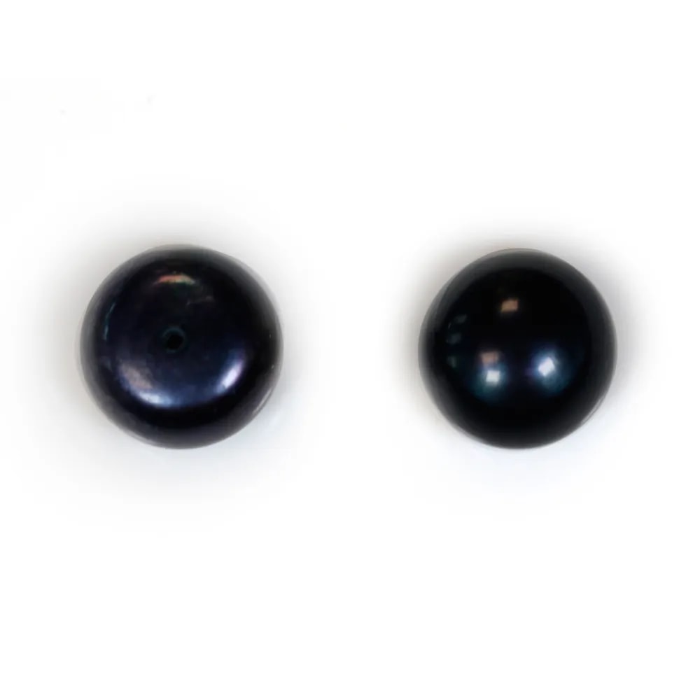 Perle D'eau Douce Bleu fonce rond plat 11-12mm demi tron 1.0mm  x 1pc