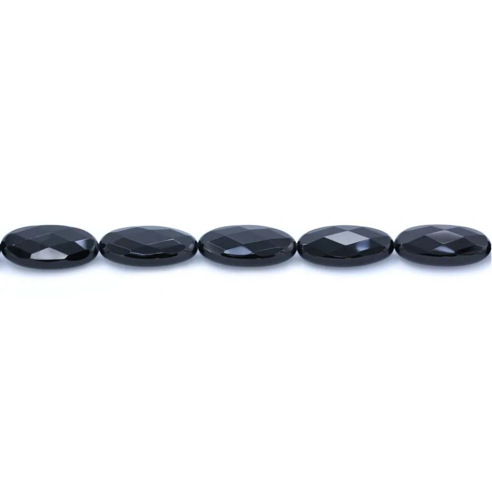 Agate noire ovale facetté 15x30mm x 1pc