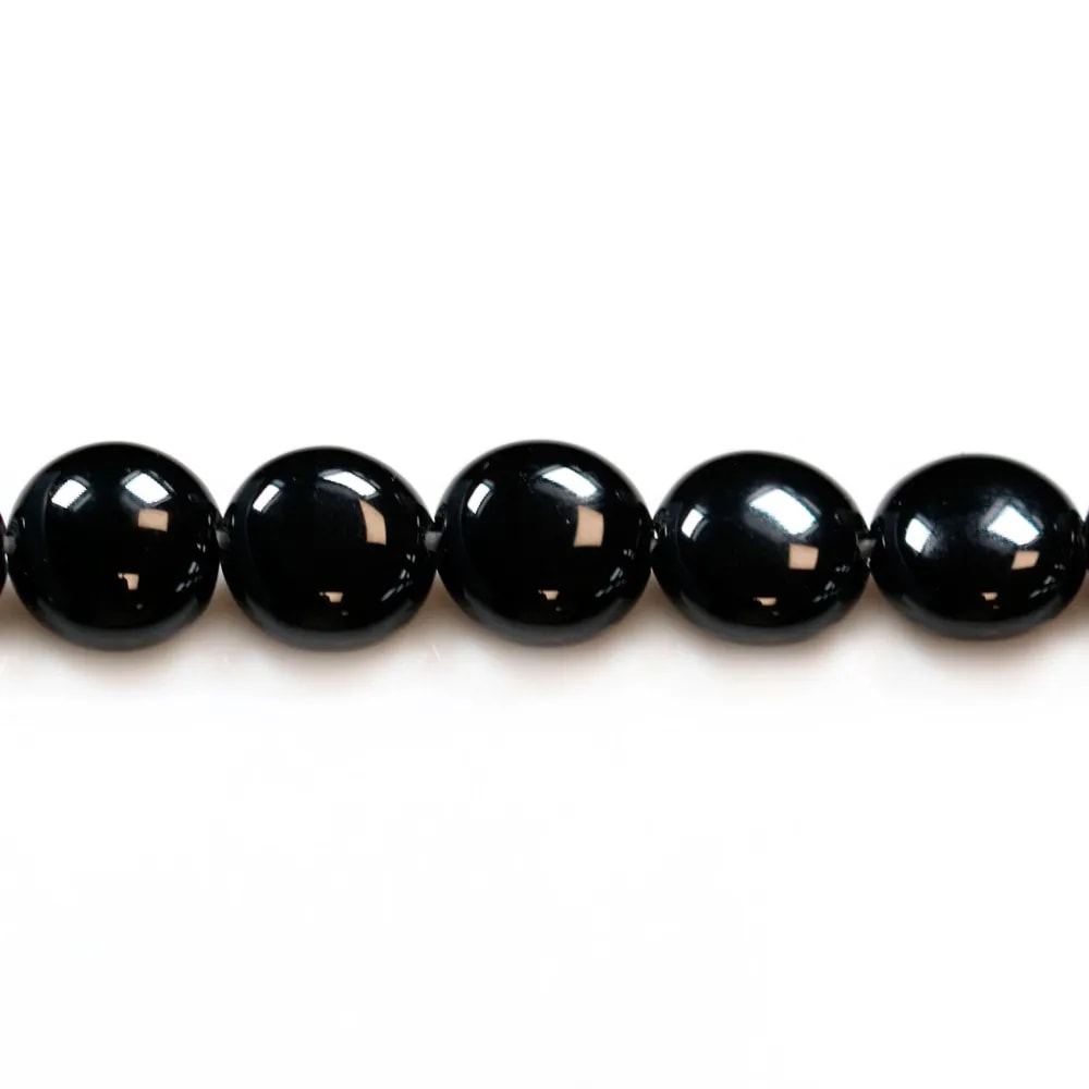 Agate de couleur noire, de forme ronde et plate, 8mm x 10pcs