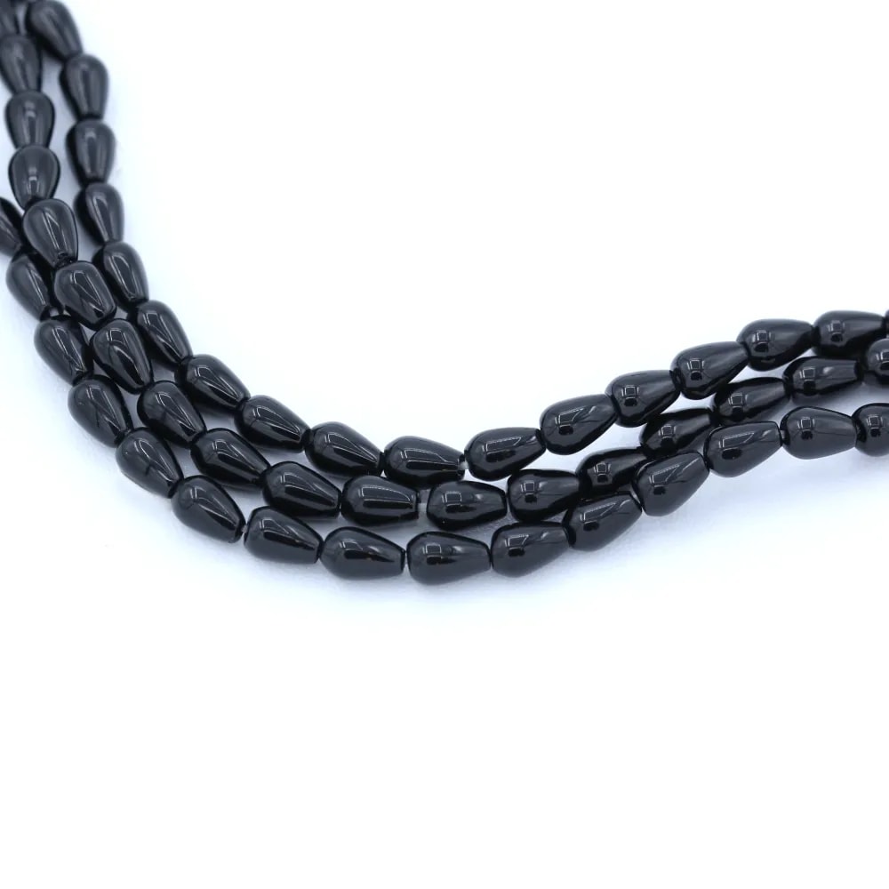 Onyx noir, goutte, 4x6mm x 40cm