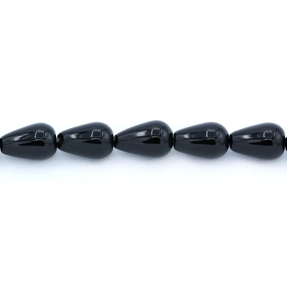 Agate on black color, in shape of a drop, 8 * 12mm x 10pcs