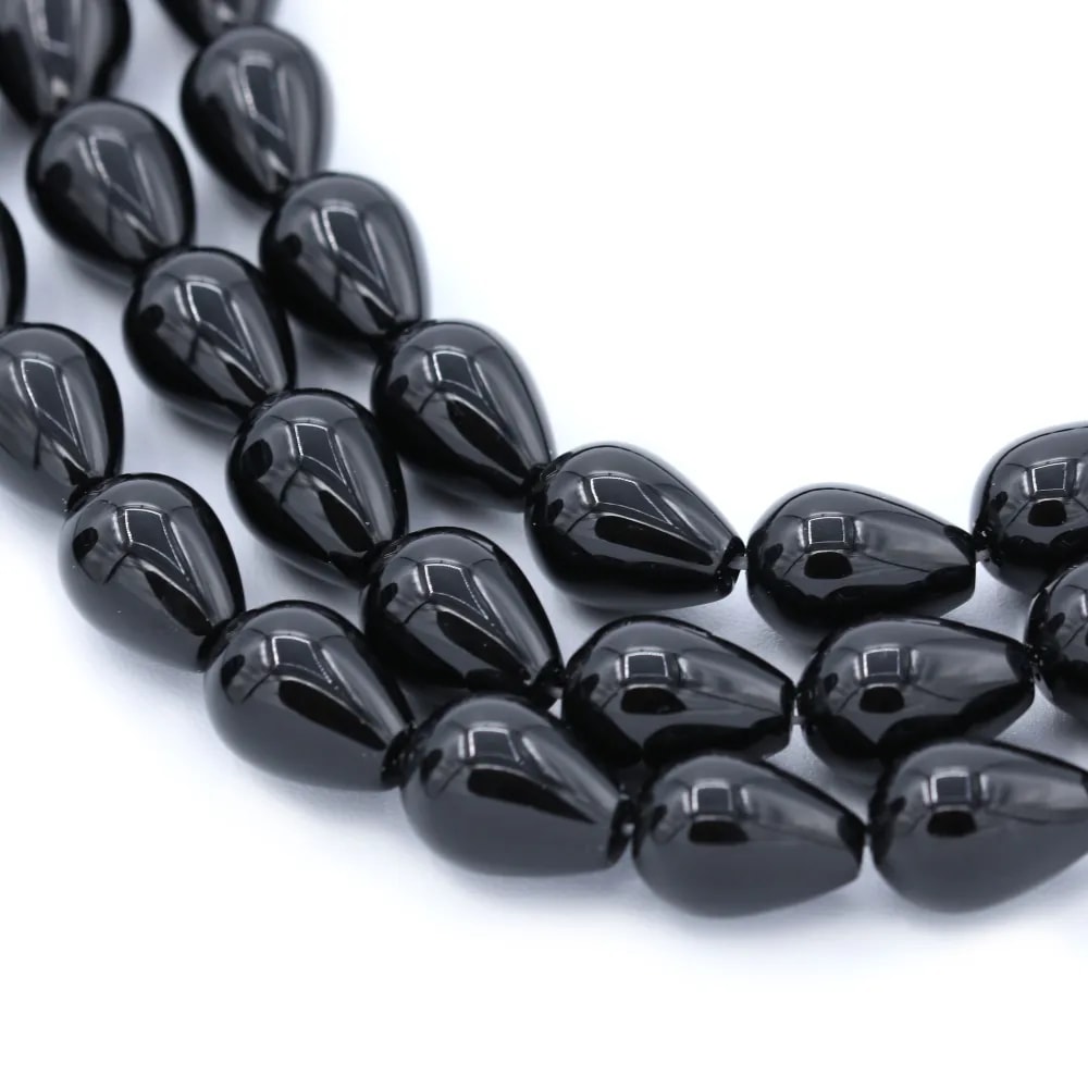 Onyx noir, goutte, 13x18mm x 40cm