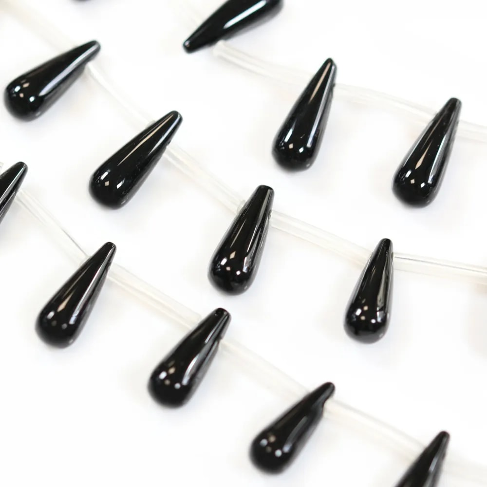 Onyx noir, goutte, 6x16mm x 39cm