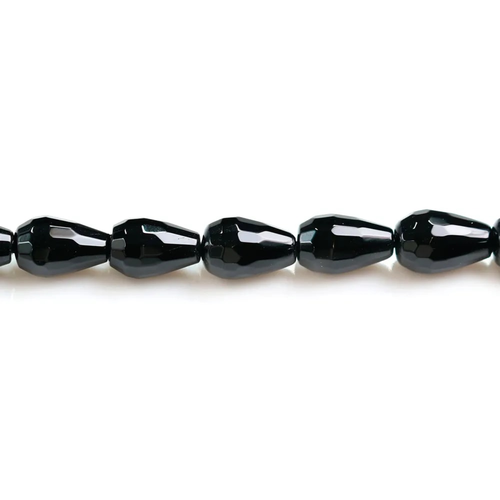 Agate de couleur noire, en forme de goutte facetté, 6 * 10mm x 6pcs
