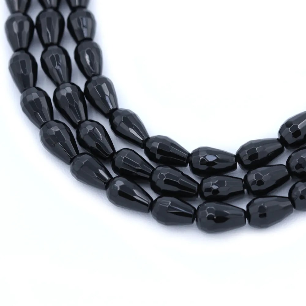 Onyx noir, goutte facette, 6x9mm x 40cm