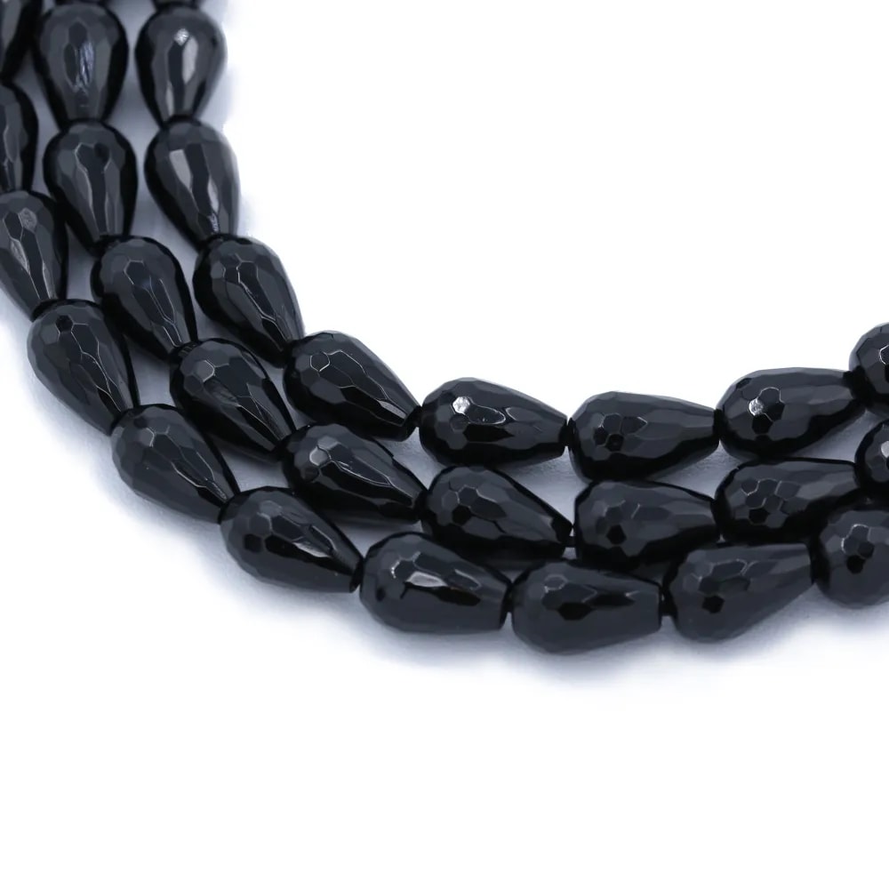 Onyx noir, goutte facette, 8x12mm x 40cm