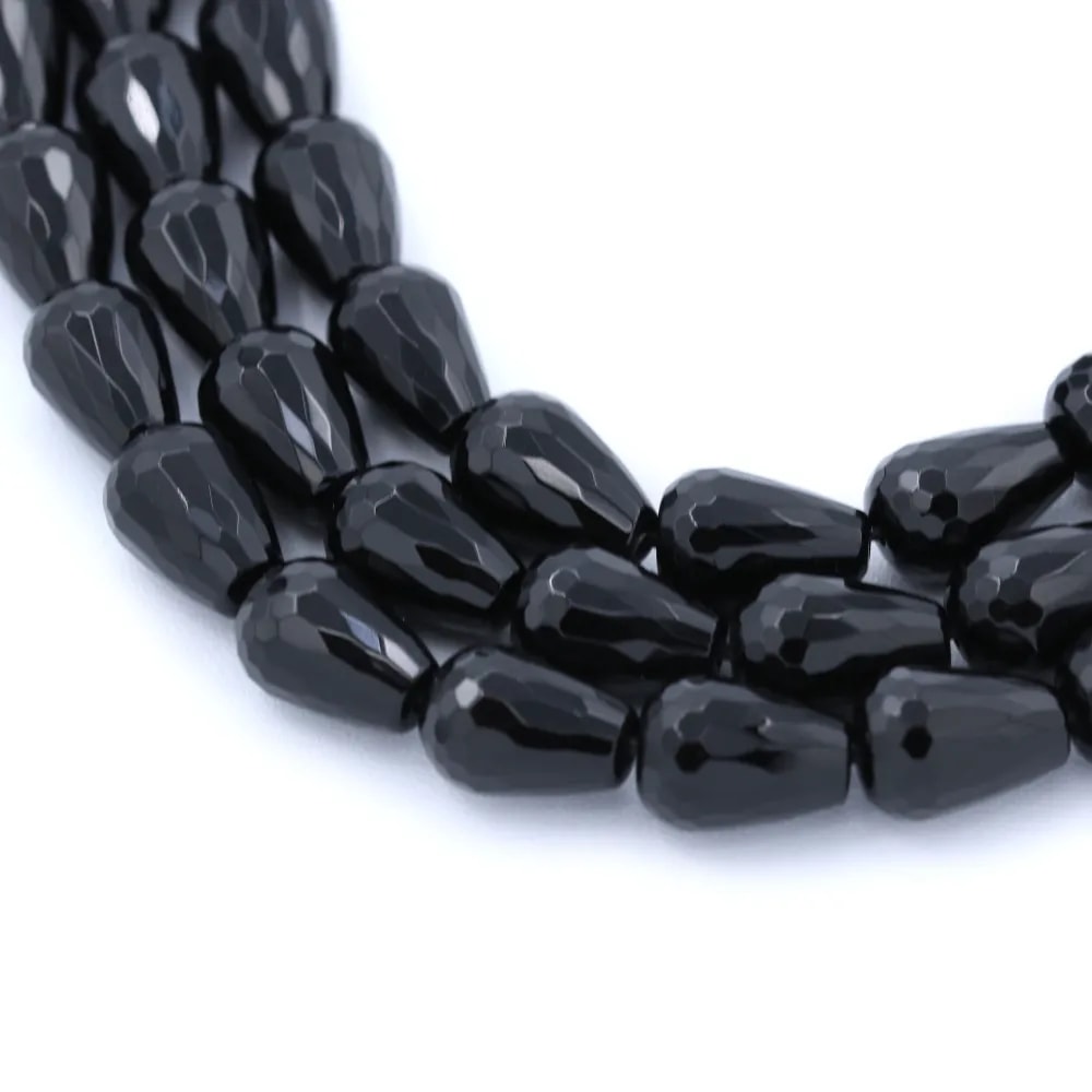 Onyx black, drop faceted, 10x14mm x 40cm