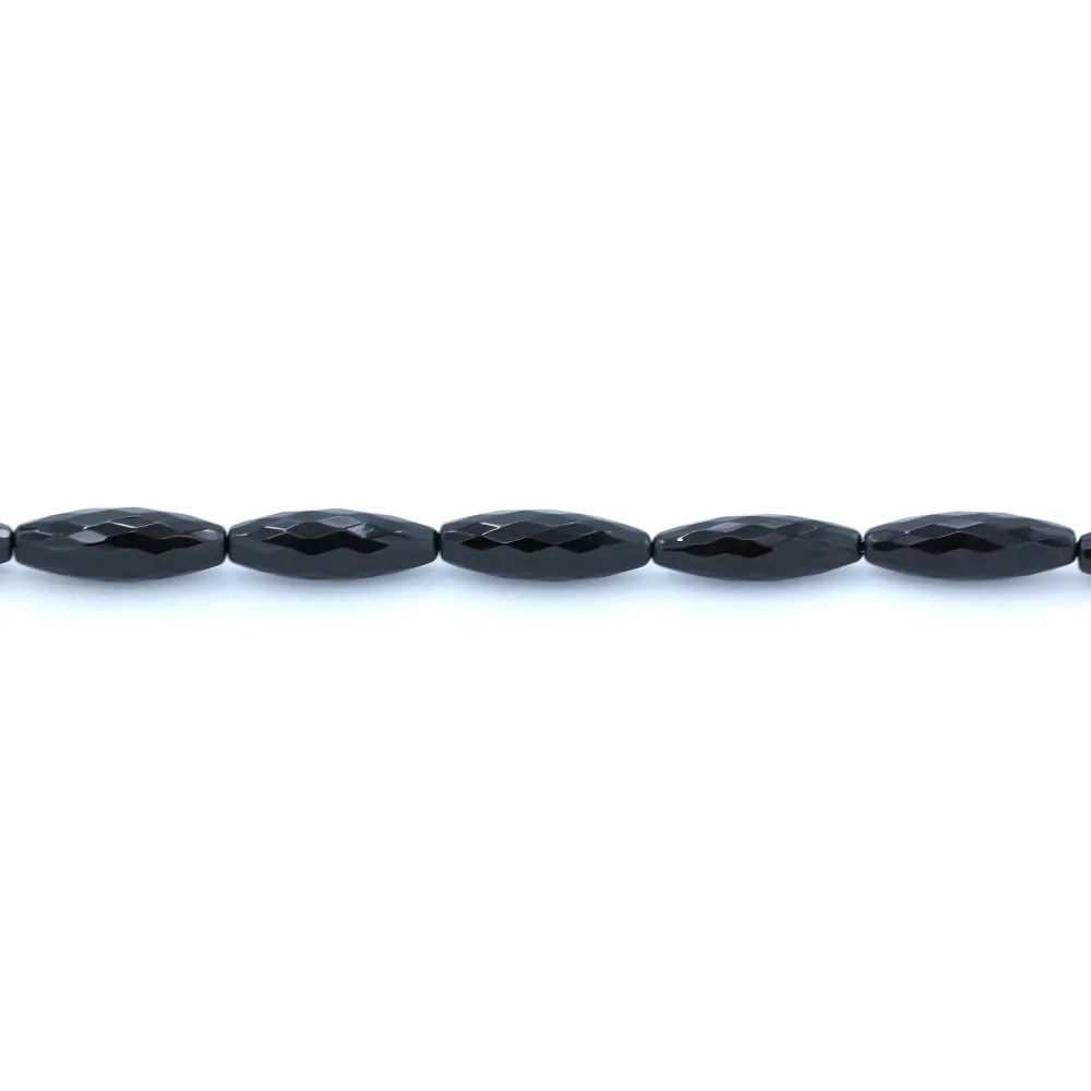 Agate on black color, in the shape of a faceted barrel, 10 * 30mm x 1pc