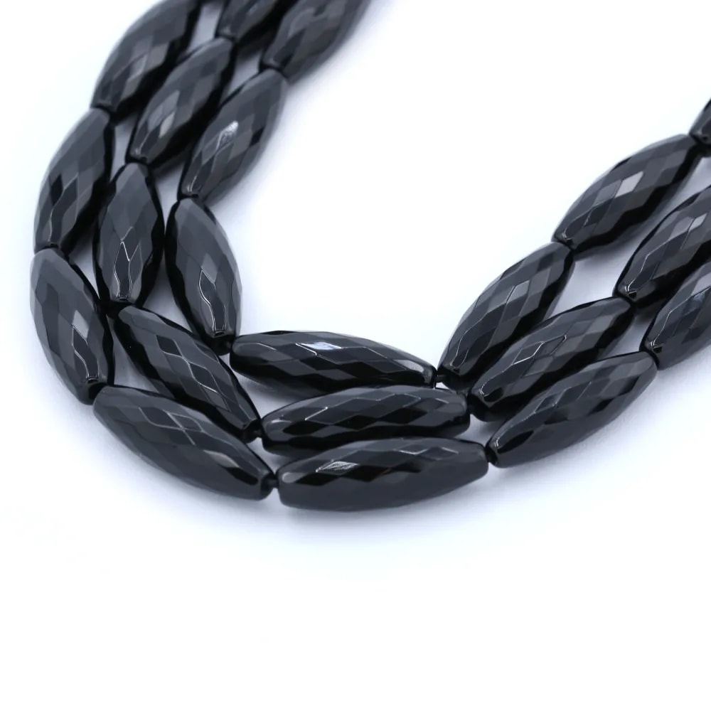Onyx noir, tonnelet facette, 10.5x30mm x 40cm
