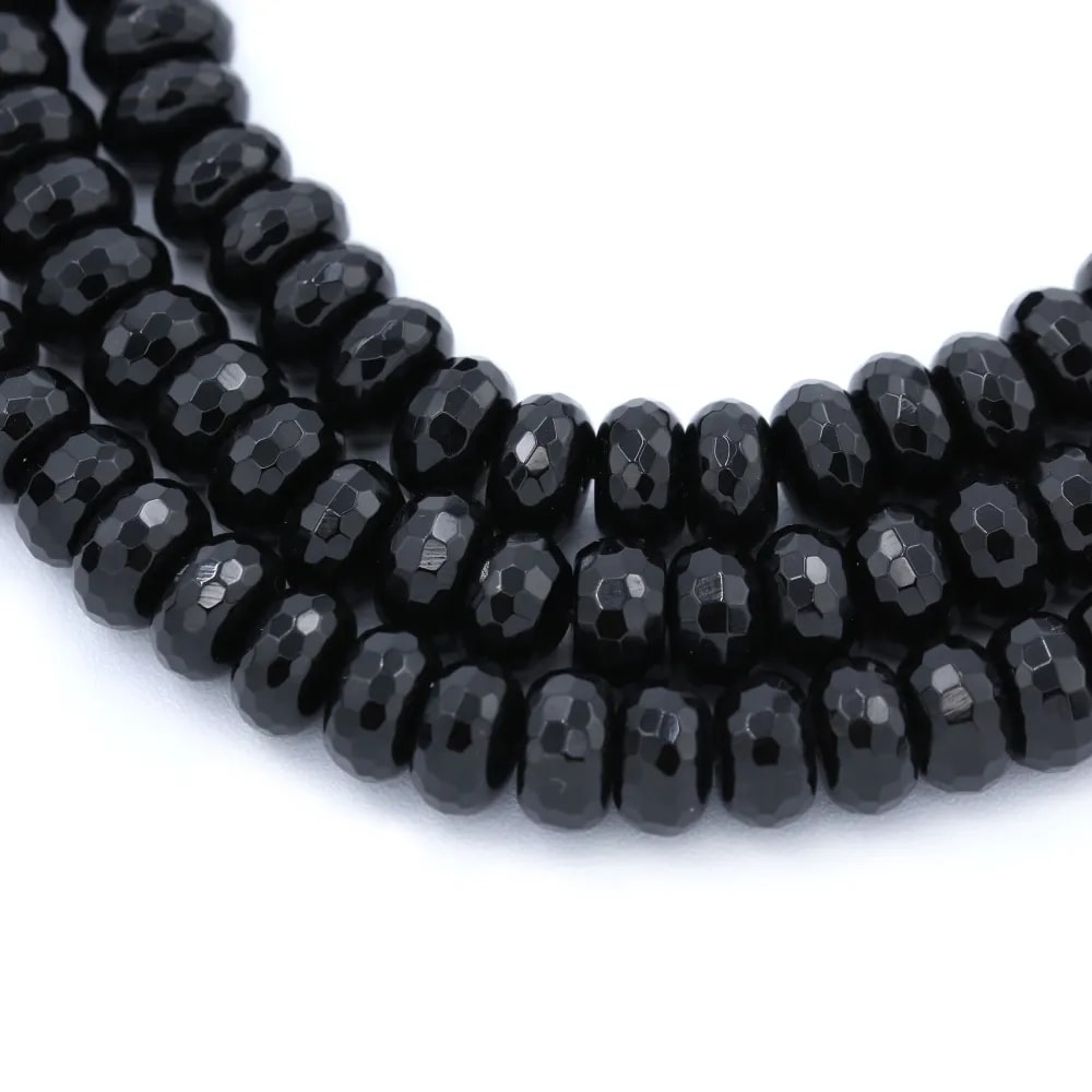 Onyx noir, rondelle facette, 6x10mm x 40cm