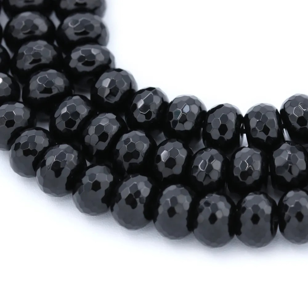Onyx noir, rondelle facette, 10x14mm x 40cm