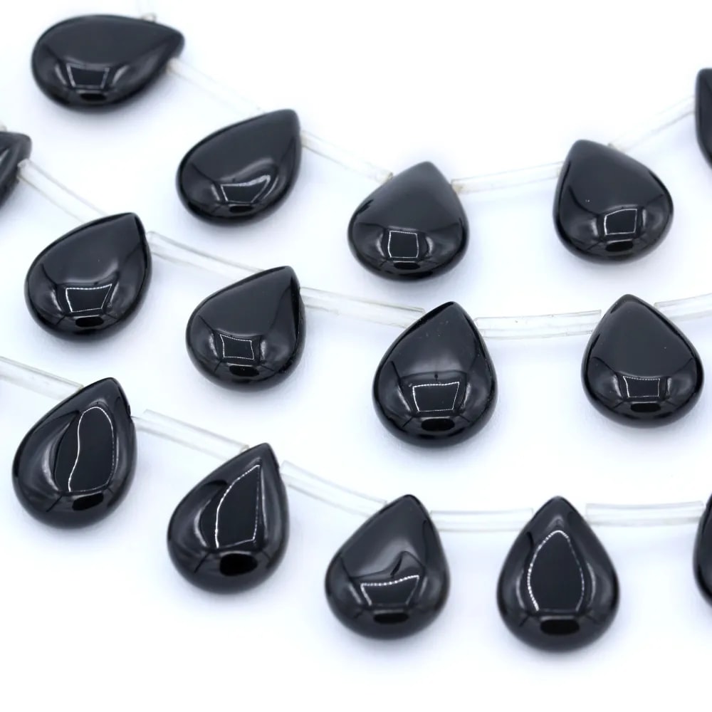 Onyx noir, goutte plate, 13x18mm x 40cm