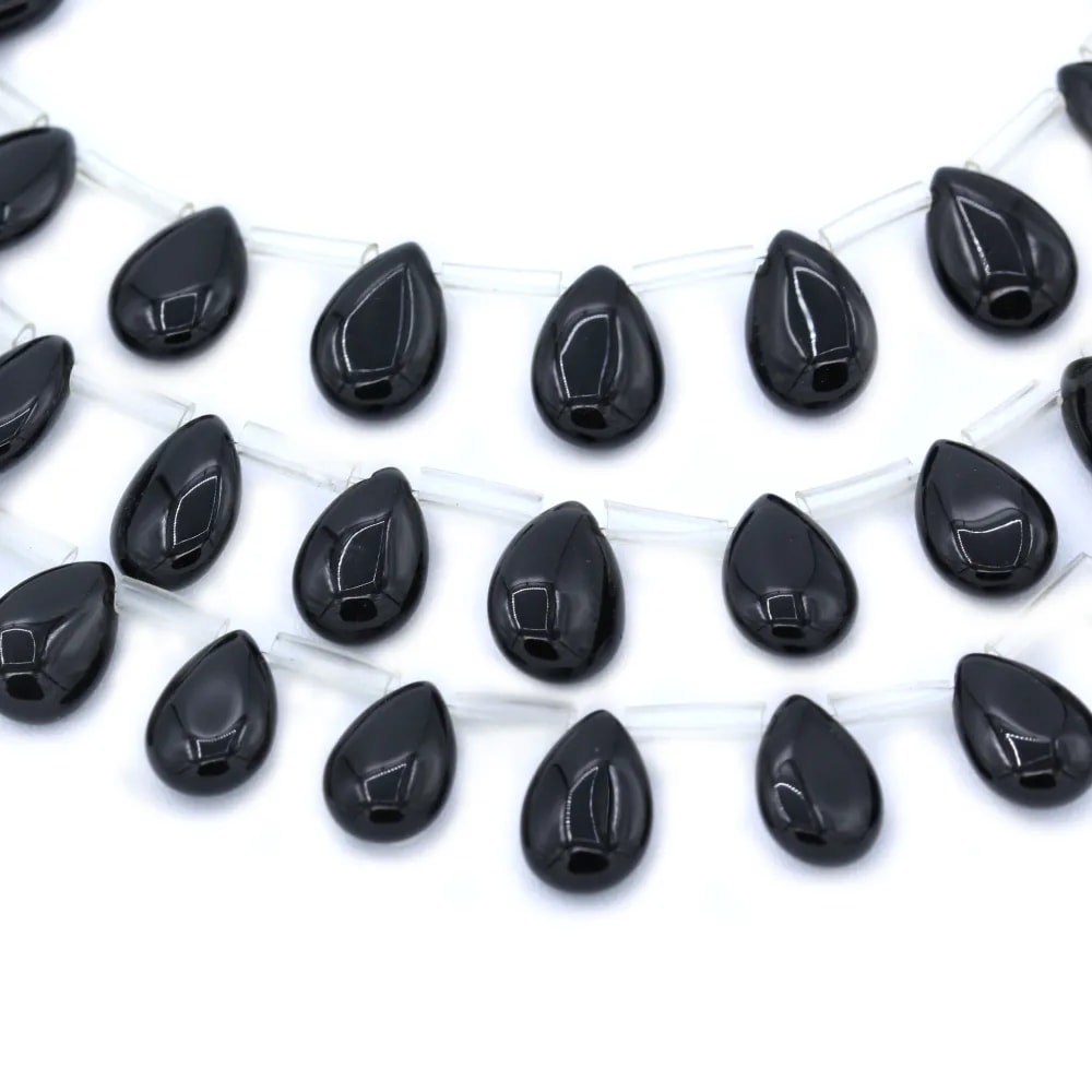 Onyx noir, goutte plate, 8x12mm x 40cm