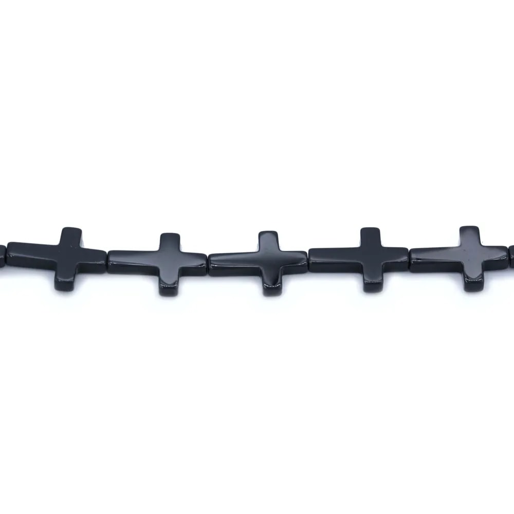 Agate in black color, in the shape of a cross, 18 * 25 mm x 1pc