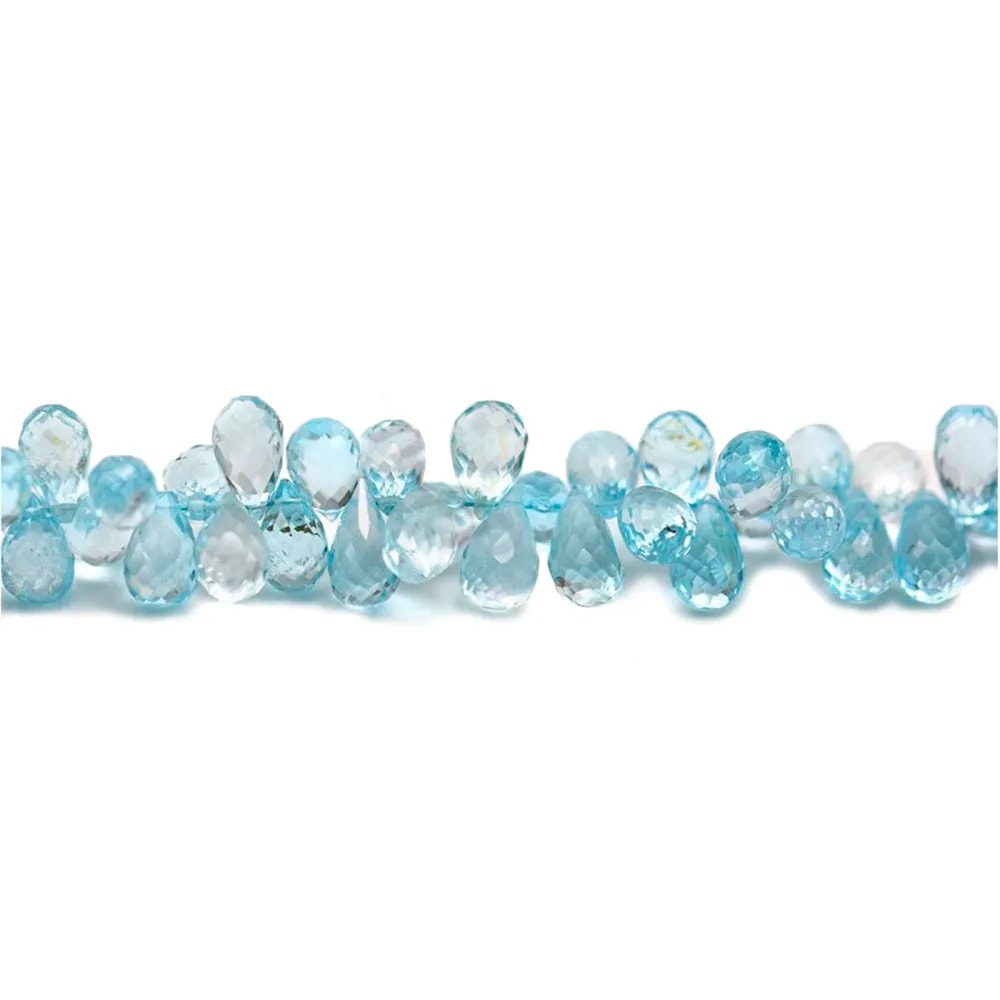 Topaze "bleu suisse", en forme de briolette facetté, 6 * 9mm x 20cm