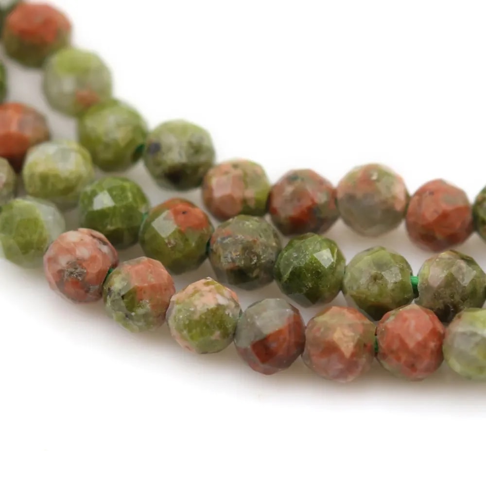 Unakite ronde facettée 2mm x 40cm