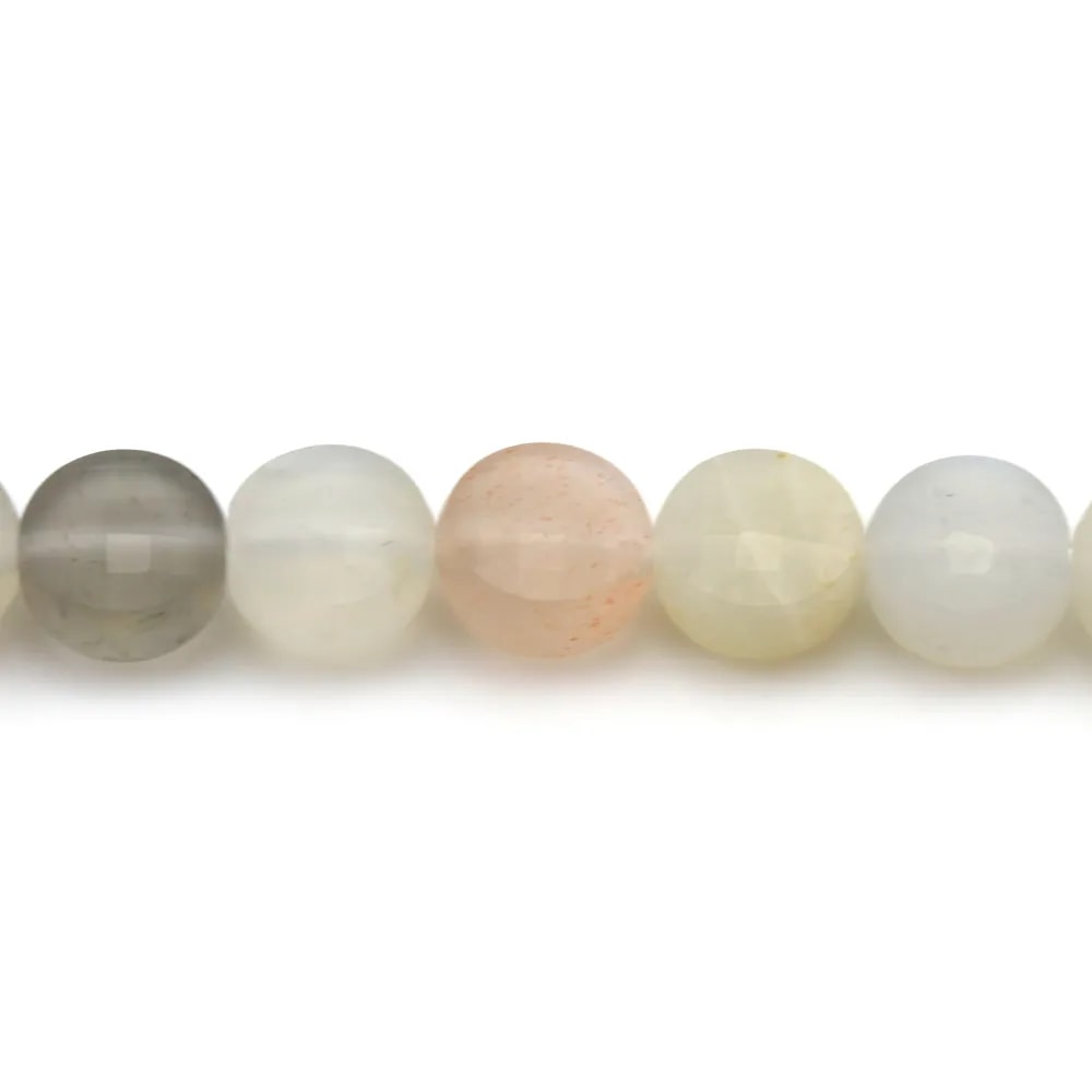 Pierre de lune multicolore rond plat facetté 6mm x 10pcs