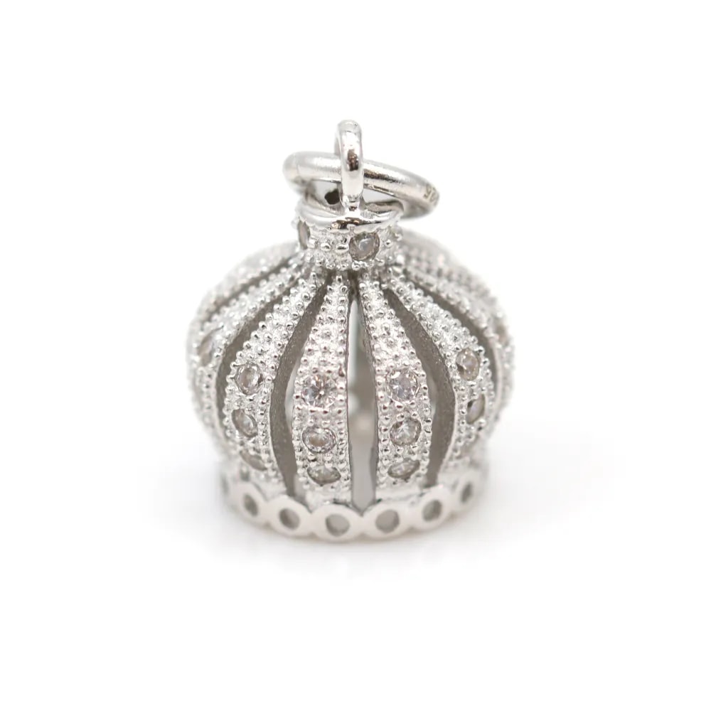 Attach pompom with strass ,sterling silver 925 rhodium,13x17mm x 1pc