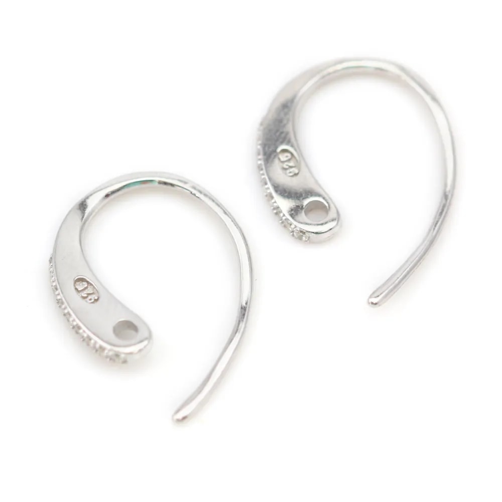 Crochet d'oreille en argent 925 rhodié & zirconium x 2pcs