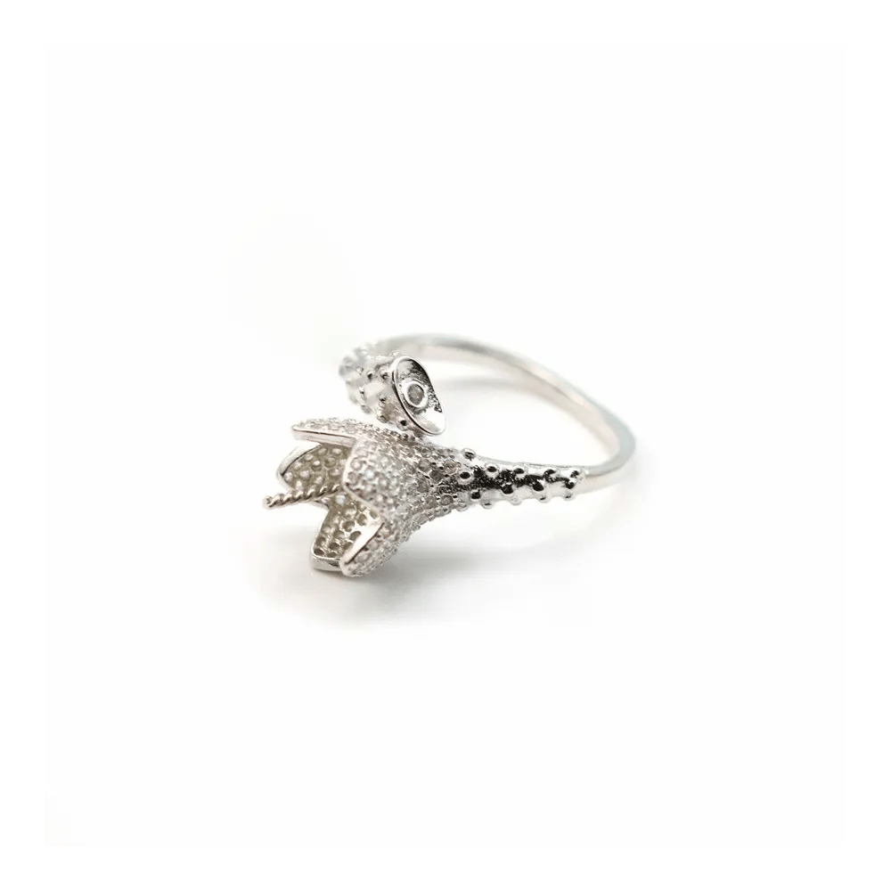 Argent 925 support bague réglable pour perles semi-percées x 1pc