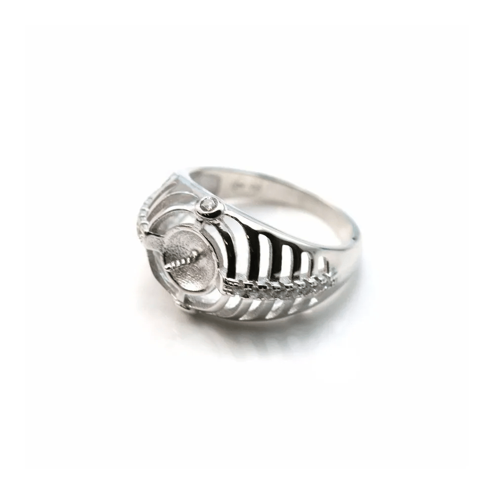 Argent 925 rhodié support bague pour perles semi-percés & zirconium x 1pc